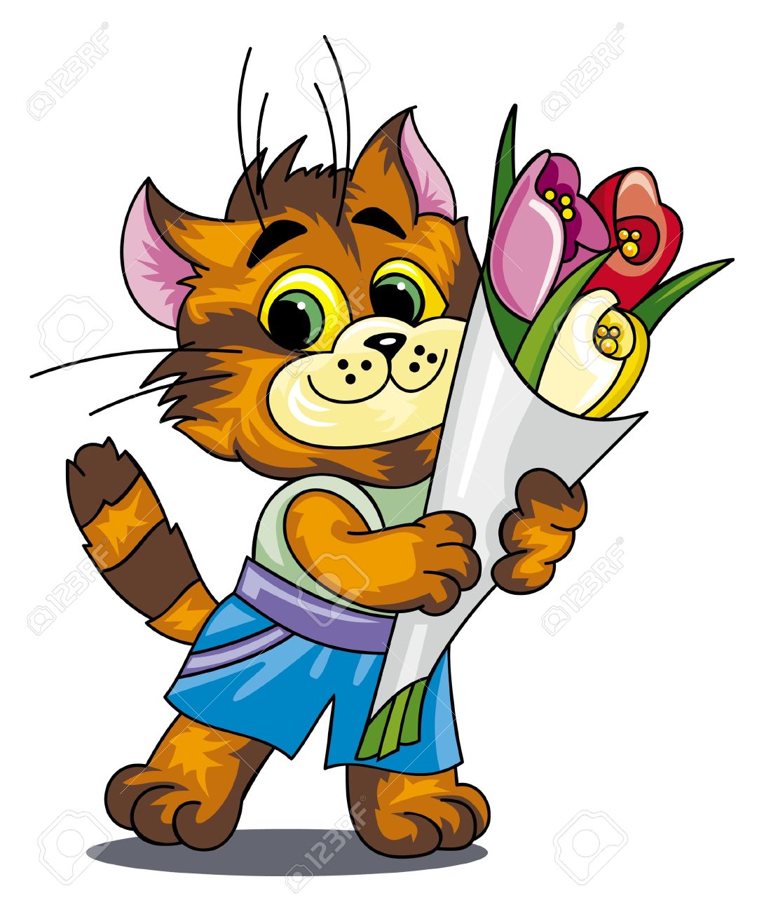 9253086-Cat-with-a-bunch-of-flowers-Stock-Vector-cartoon-cat-birthday.jpg